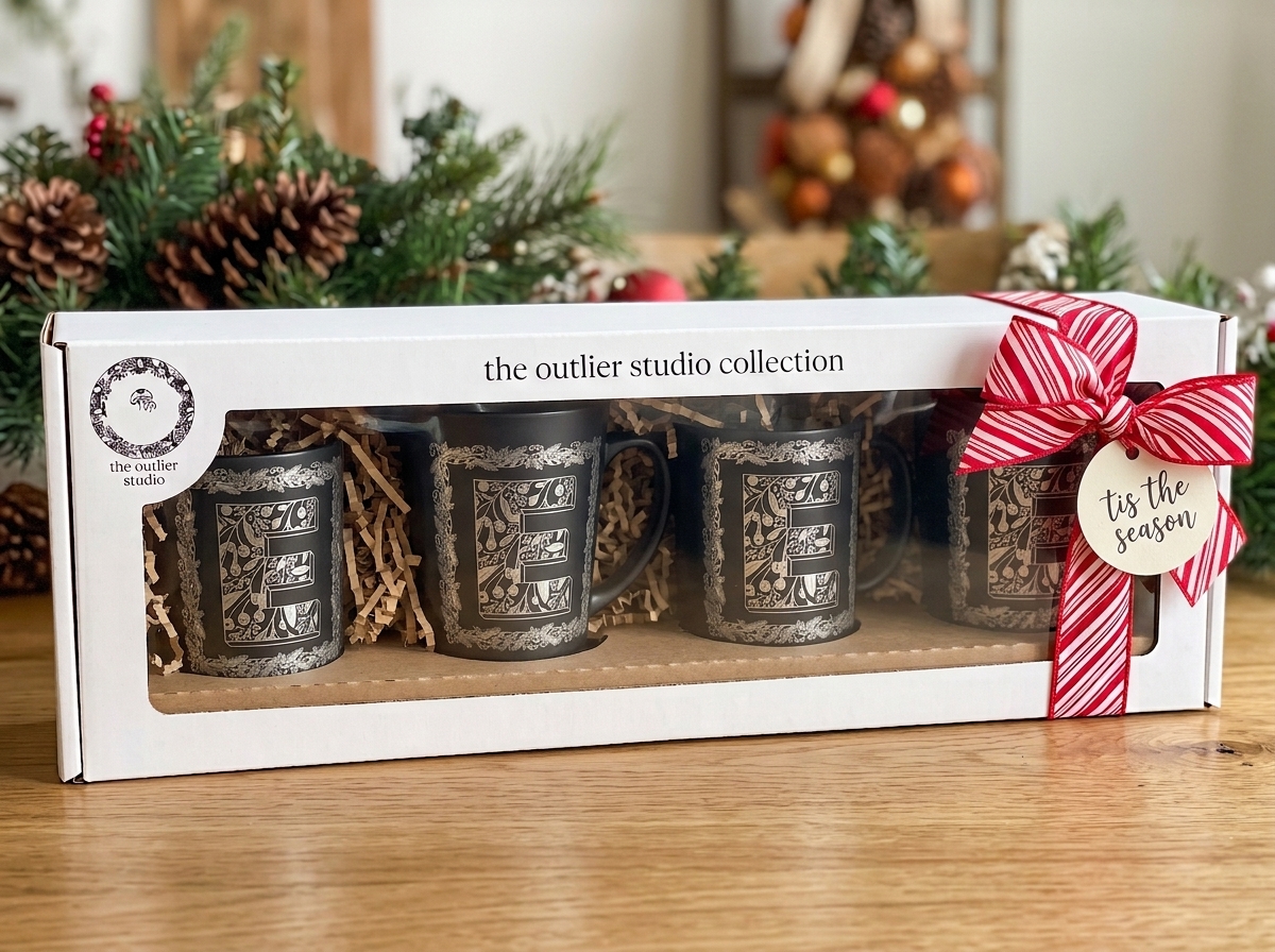 4 Mug Christmas Theme Black